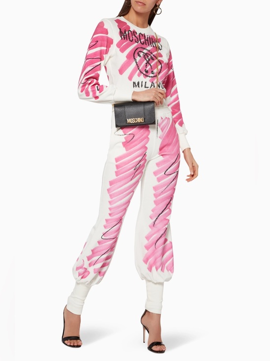 Moschino Pants - Moschino Couture White Pink Chenille Brushstroke Jogger Pant Size 4 US